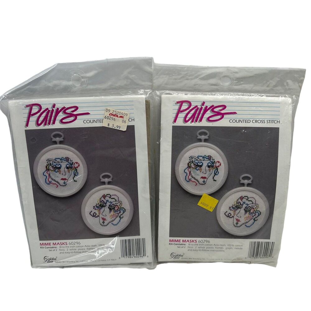 Mime Face‎ Mask 60296 Lot 2 2-pack Cross Stitch Golden Bee Stitchery Mardi Gras